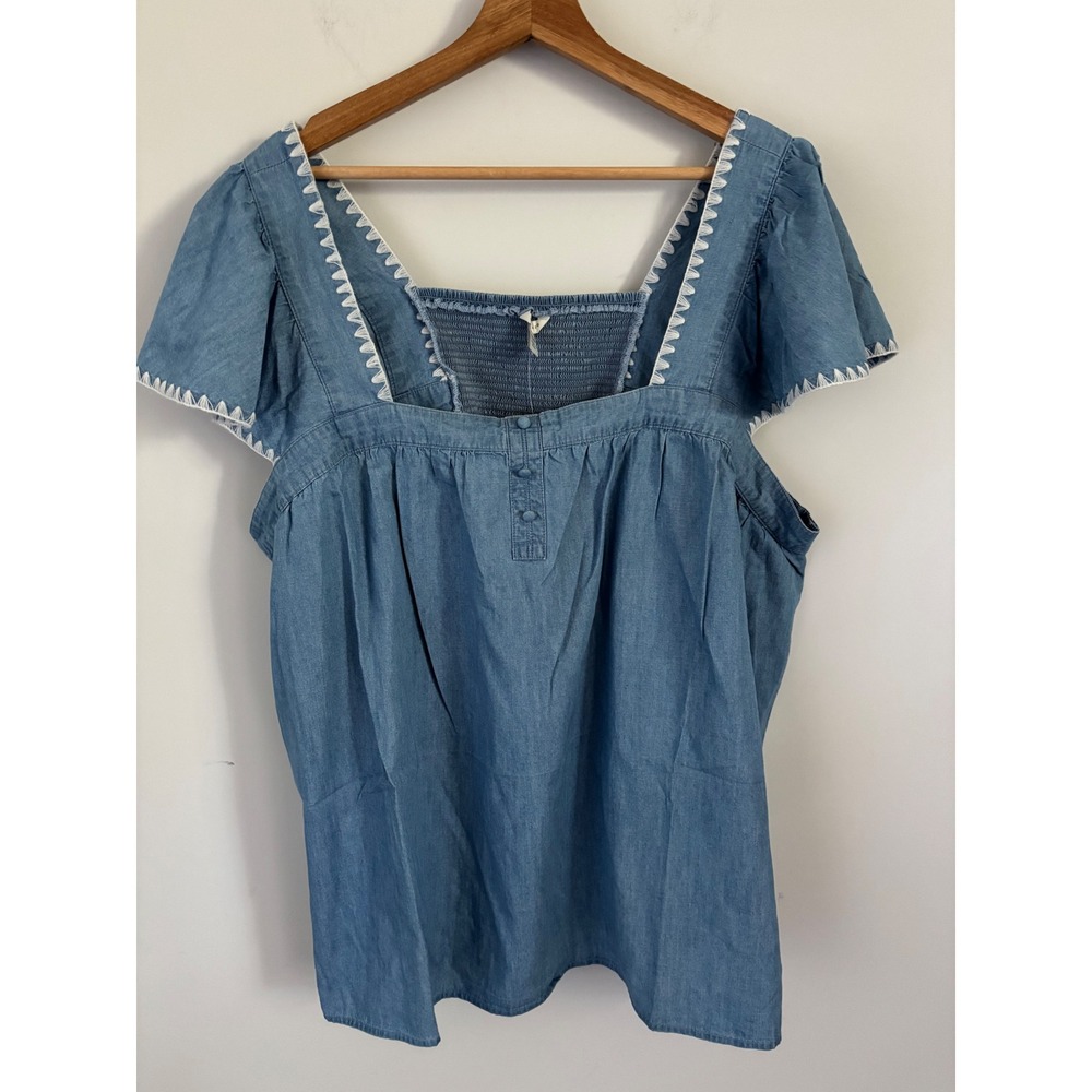 Est. 1946 Plus Sportswear Coast Cowgirl Denim Look Ric-Rac Top Blue 22/24W